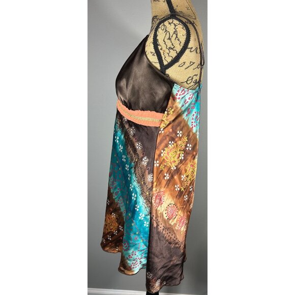 Y2K Satin Slip Dress XL Babydoll Boho Print Adjustable Straps Festival - Picture 8 of 10